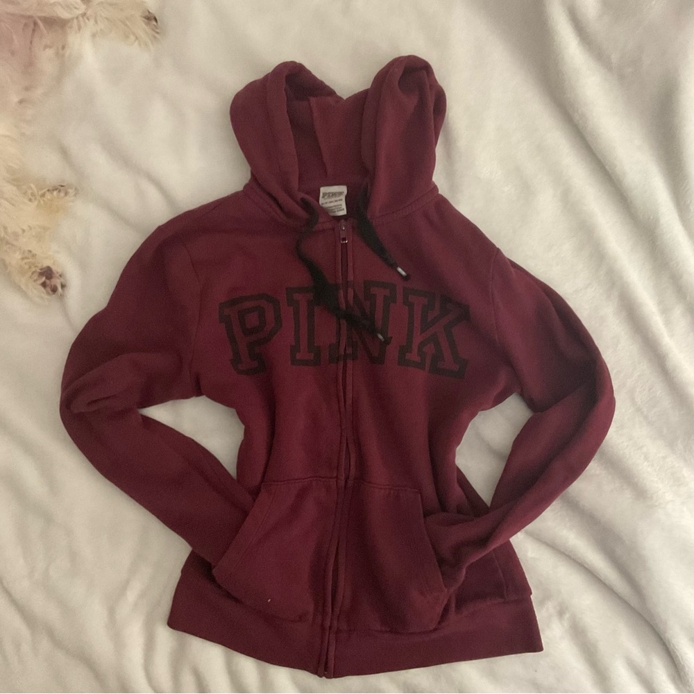Victoria's Secret PINK Burgundy Zip-Up Hoodie